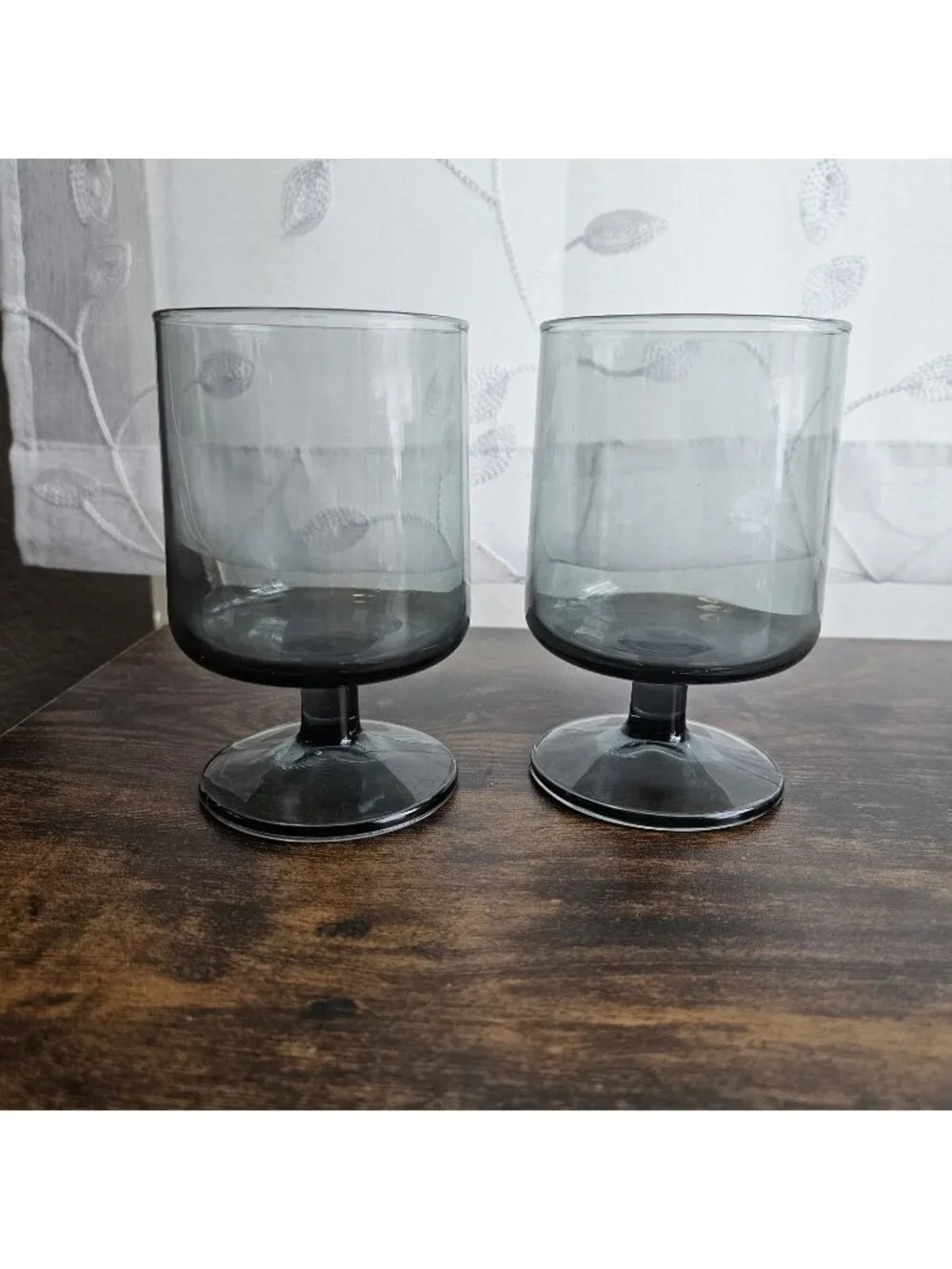 IKEA OMBONAD Smokey Grey Blue Goblet Wine Glasses Set 2